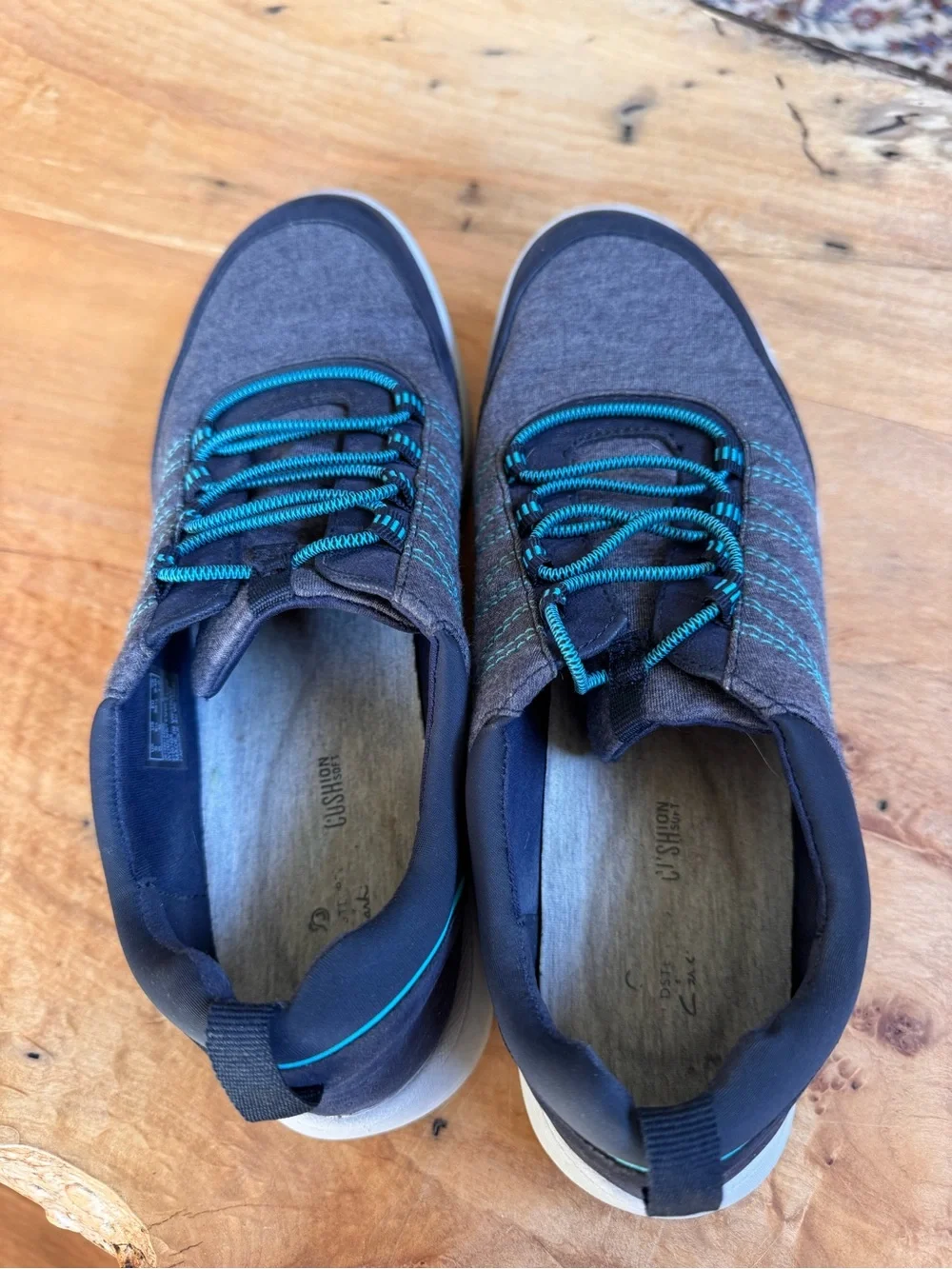 Clarks Women’s Gray Slip-On Sneakers with Teal Accents, Size 8 Medium